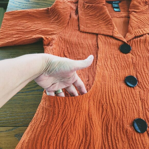 Ali Miles 3/4" sleeve burnt orange button front pockets Tunic Textured Jacket Lg - Picture 7 of 16